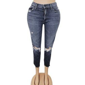 Mother Women's Gray Distress Stone Wash Denim Skinny Ankle Jeans Size 27